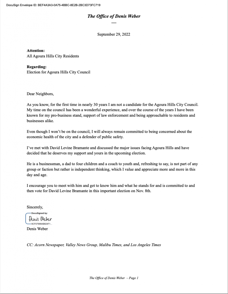 Denis Weber Endorsement Letter Screenshot