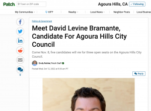 Bramante 2022 - David Levine Bramante for Agoura Hills City Council 2022 - Patch Article Screenshot
