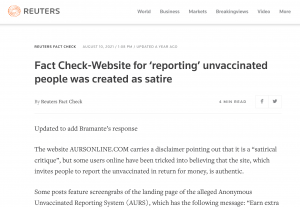 Fact Check-Website for ‘reporting’ unvaccinated people was created as satire