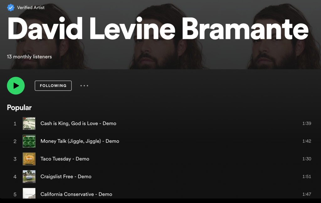 David Levine Bramante - Spotify Artist